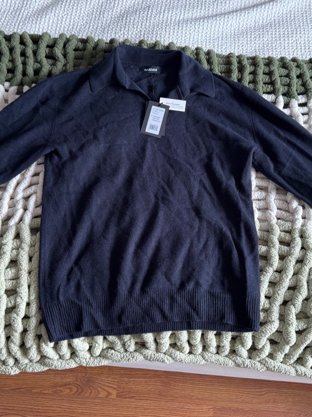 NAADAM Navy Lightweight Cashmere Polo Sweater
